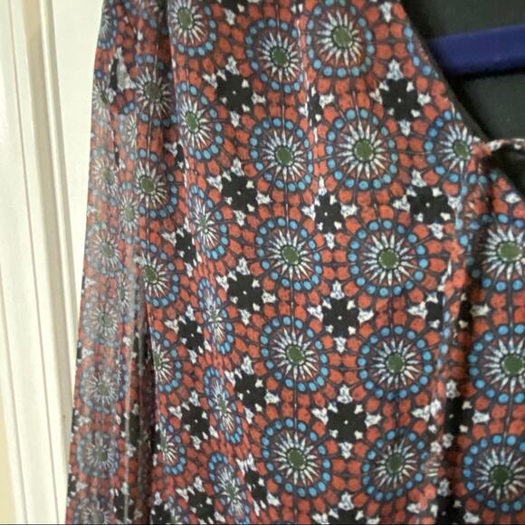 OLSENBOYE Dress Size Large Blue  Red Geometric Print V-Neck Long Sleeve Lined - Picture 7 of 11